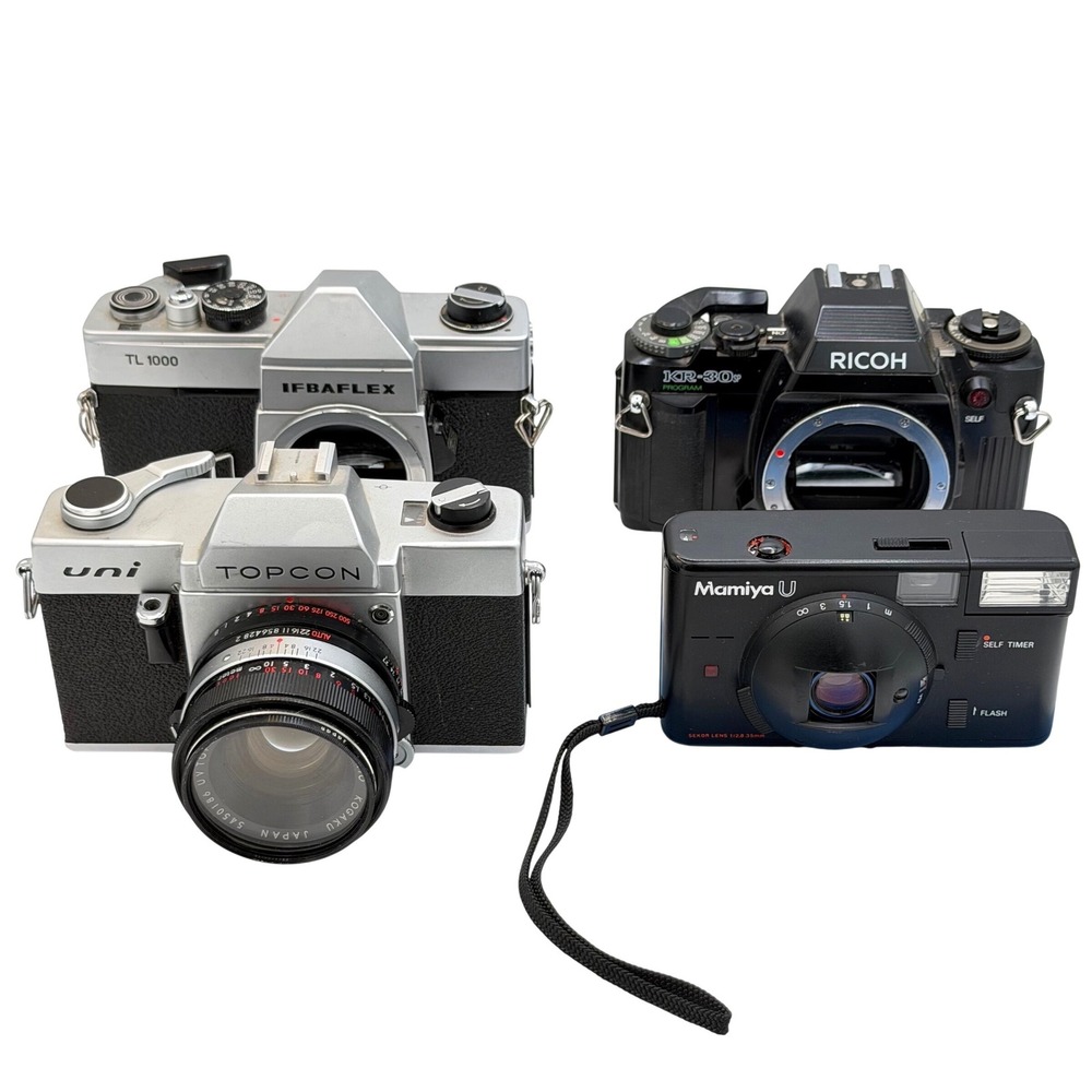 Vintage 35mm Camera Lot Topcon Uni Ricoh KR-30SP Ifbaflex TL 1000 Mamiya U SLR